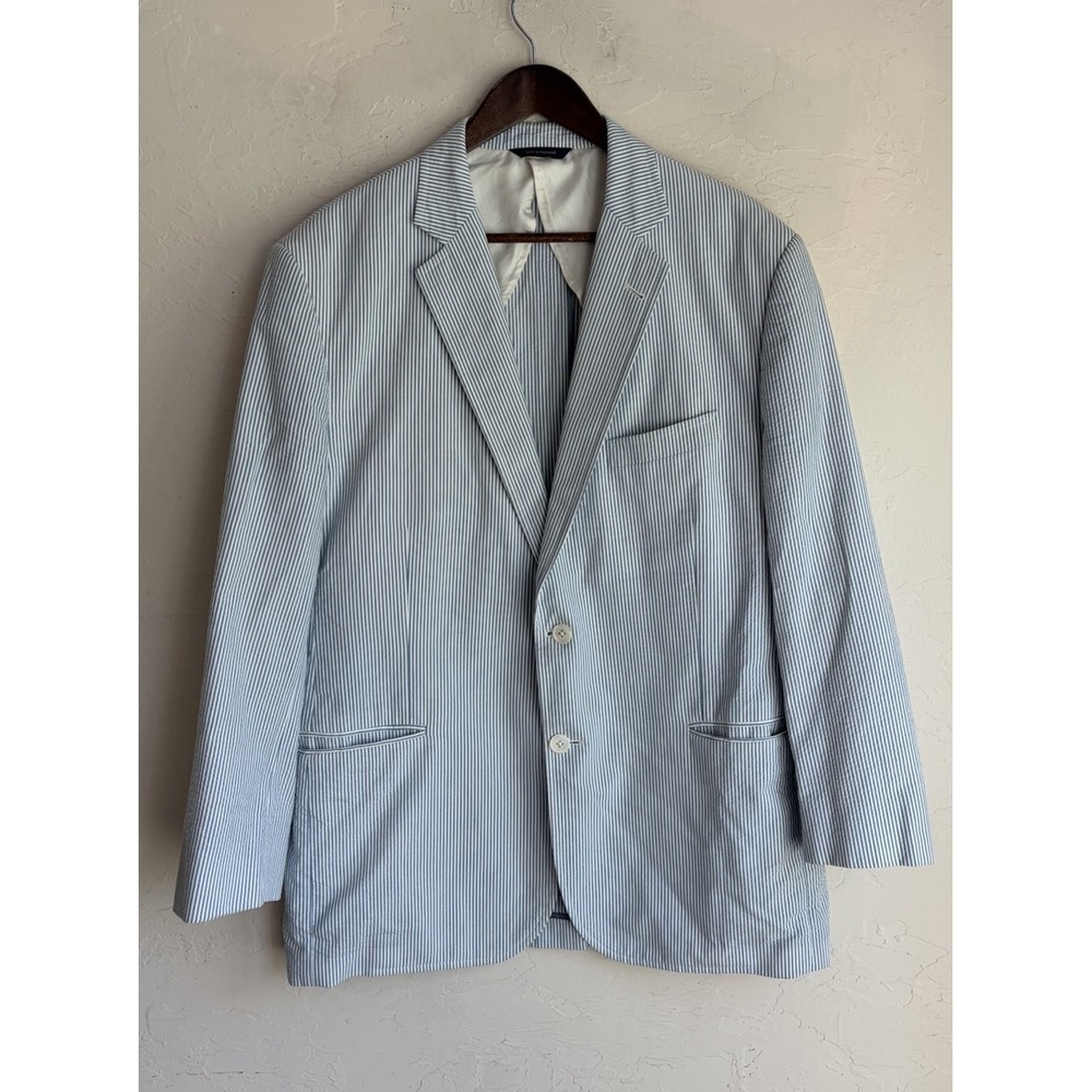Brooks Brothers 1818 Madison Blue Striped Sport Coat Jacket Seersucker 46R